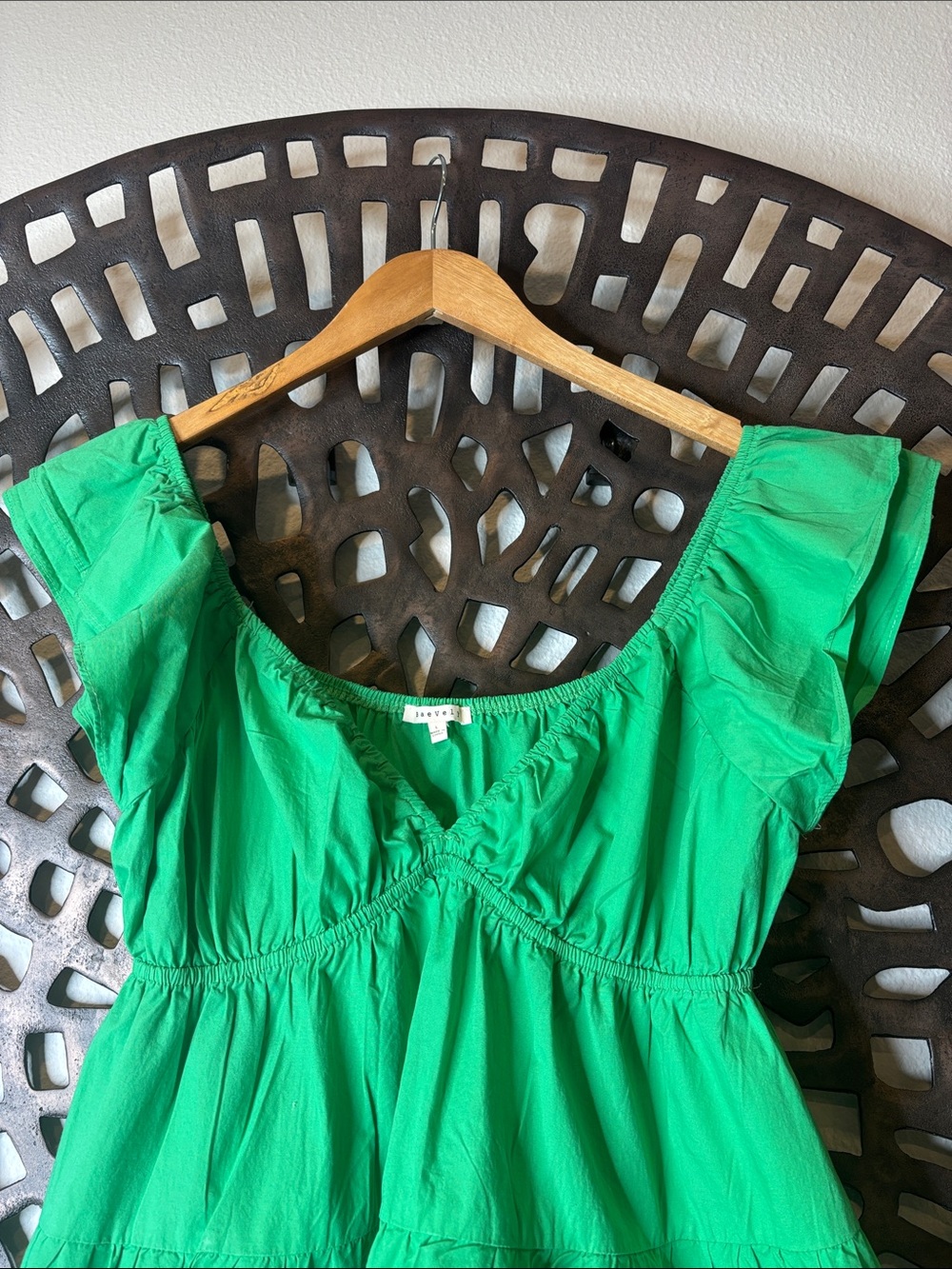 💚 Baevely Tiered Babydoll Mini Dress Women’s Large Green Sleeveless Flowy 💚 - Picture 2 of 10